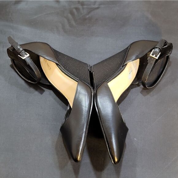 NINE WEST ALMOND TOE ADJUSTABLE BUCKLE ANKLE STRAP WEDGE - Picture 7 of 15